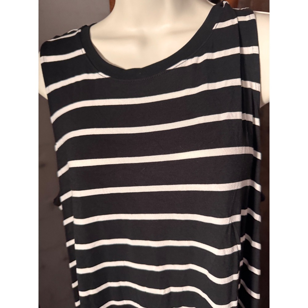 Time and Tru Womens XXL 20 Black White Striped Sleeveless Pocket Midi Dress - Picture 2 of 10